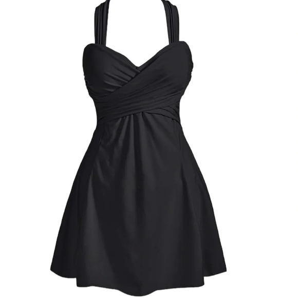 NWT Women’s One Piece Elegant Crossover Swim Dress Tummy Control & Under Shorts - Picture 4 of 7